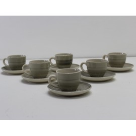 Set 6 Tazze da Caffè con Piattino in Ceramica Colore Tortora/Grigio