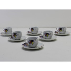 Servizio 6 Tazze da Caffè con Piattino in Porcellana Multicolor V