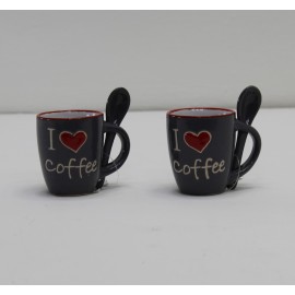 Coppia di Tazzine in Porcellana da Caffè Love con Cucchiaino colore Grigio