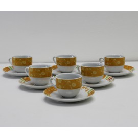 Servizio 6 Tazze da Caffè in Porcellana con Piattino Fantasia Arancio
