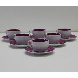 Servizio 6 Tazze da Caffè in Porcellana con Piattino Decorata Magenta
