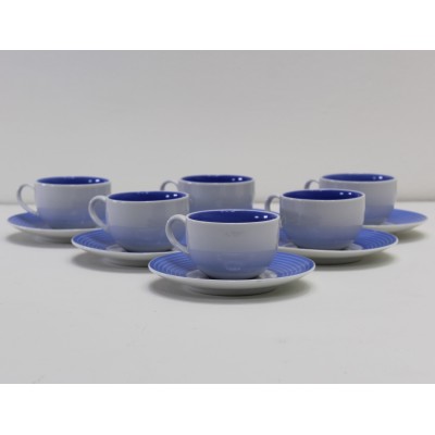 Servizio 6 Tazze da Caffè con Piattino in Porcellana Decoro Azzurro