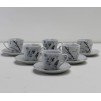 Servizio 6 Tazze Quadre da Caffè in Porcellana con Piattino Decoro Rami e Foglie