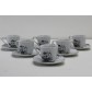 Servizio 6 Tazze Quadre da Caffè in Porcellana con Piattino Decoro Fiori Nero