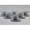 Servizio 6 Tazze Quadre da Caffè in Porcellana con Piattino Decoro Fiori Nero