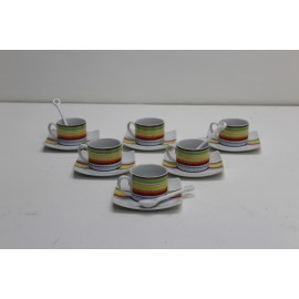 Set 6 Tazze Quadre da Caffè in Porcellana con Piattino Arcobaleno