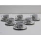 Servizio 6 Tazze da Caffè in Porcellana con Piattino Decoro argento e Lilla