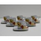 Servizio 6 Tazze Quadre da Caffè in Porcellana con Piattino Decoro Margherite