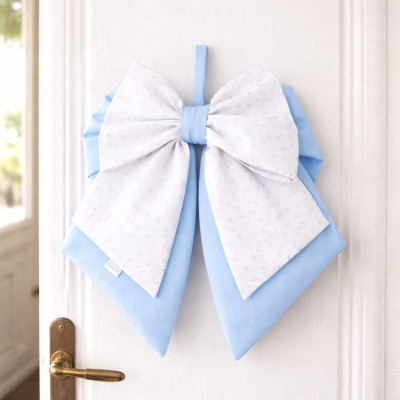 Fiocco Fuori Porta Nascita in Cotone Azzurro Stelline – 35x45 cm