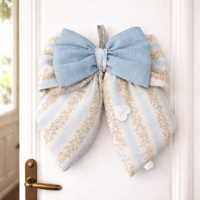 Fiocco Fuori Porta Nascita Cotone Floreale Vintage Azzurro 35x45