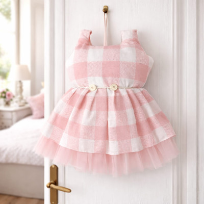 Fiocco Fuori Porta Vestina Vichy Rosa Tulle Nascita – 50x60 cm