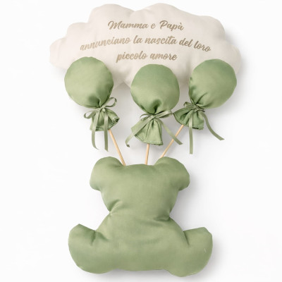 Fiocco Fuori Porta Orsetto Palloncini Raso Verde Personalizzabile 35x50