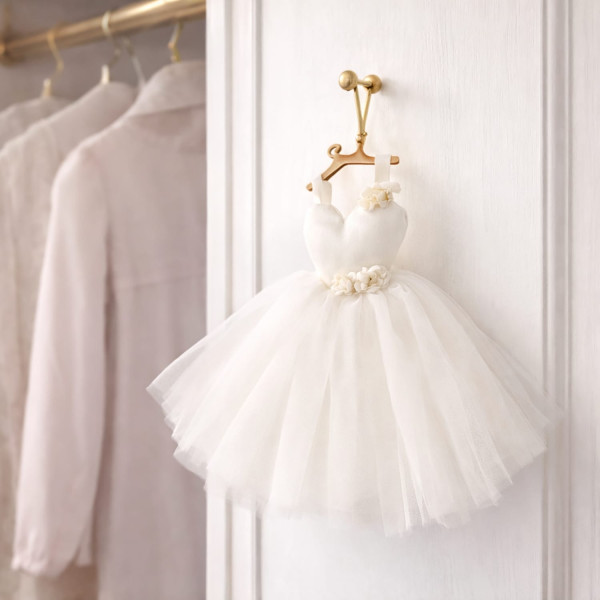 Appendino Profuma Ambiente Vestito in Raso e Tulle Bianco | Fiori Decorativi | 5x20 cm