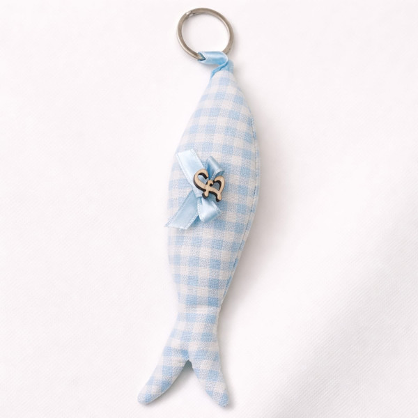 Portachiavi Profumato Pesciolino in Cotone Azzurro | 2 Varianti | Lettera Legno | 4x16 cm