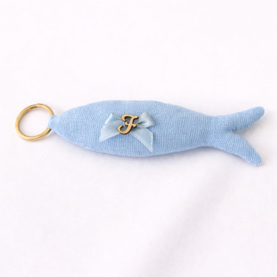 Portachiavi Profumato Pesciolino in Cotone Azzurro | 2 Varianti | Lettera Legno | 4x16 cm