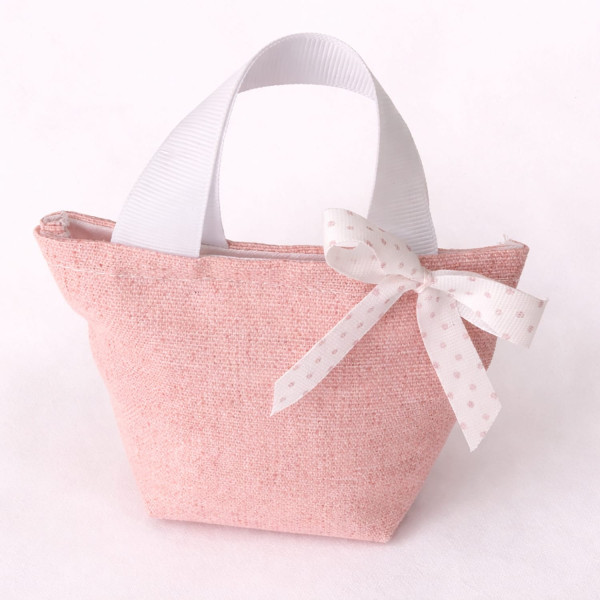 Borsetta Porta Confetti in Cotone Rosa | Manici Grosgrain | Fiocco | 10x12 cm | Bomboniera