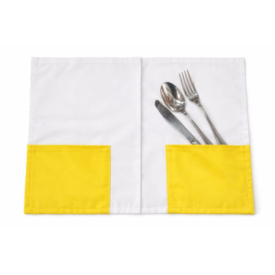 Tovaglietta Colazione in Cotone Bicolore Bianco e Giallo | Tasche Portaposate | 50x30 cm