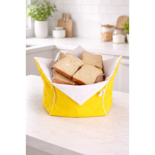 Cestino Portapane in Cotone Bicolore Giallo e Bianco | Doppio Strato | 15x15 H 18 cm