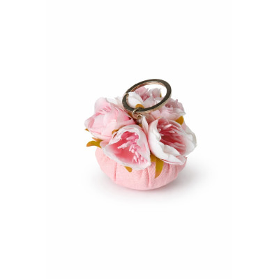 Portachiavi Profumato Bouquet Fiori in Tessuto Rosa | Cotone | Ø 4 cm | Bomboniera