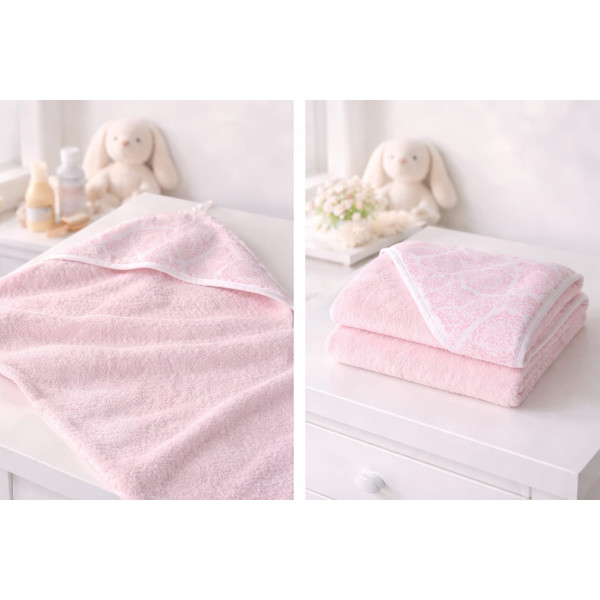 Telo asciugabebè in spugna e cotone rosa 70x70 cm morbido e assorbente per neonati
