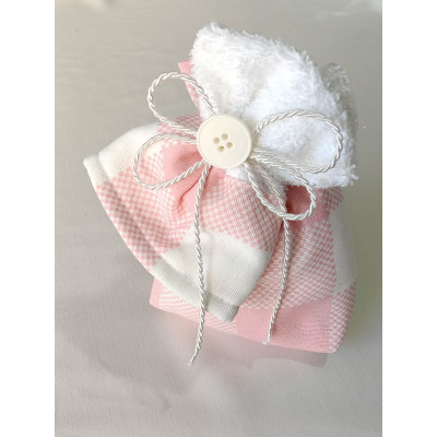 Sacchetto in cotone 15x20 cm con tovaglietta 25x25 in spugna e cotone fantasia quadretti rosa