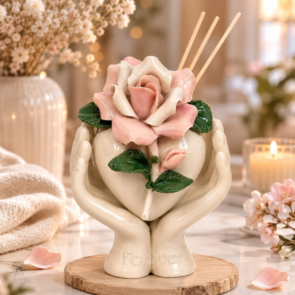 Profumatore Ambiente Porcellana di Capodimonte – Mani con Rosa | H 13 cm | Con Scatola Regalo