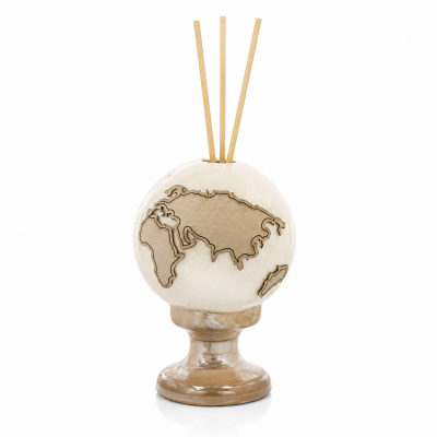 Profumatore Ambiente Globo in Porcellana e Pelle – Mappamondo con Bastoncini Reed | H 14 cm