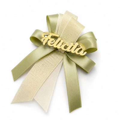 Segnaposto con Nome in Plex Dorato 6 cm e Calamita – Fiocco Nastro a Tema | Personalizzato