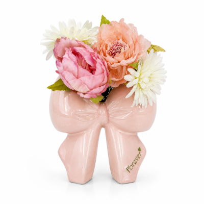 Vaso Ceramica Fiocco H 18 cm Scritta Forever | Azzurro Rosa Beige
