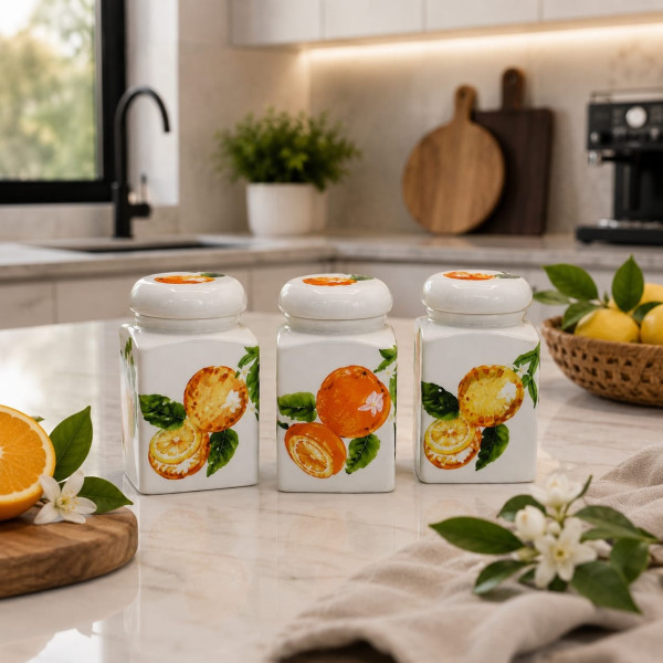 Set 3 Barattoli in Ceramica Agrumi in Rilievo Lavorazione Artigianale – Forever Made in Italy