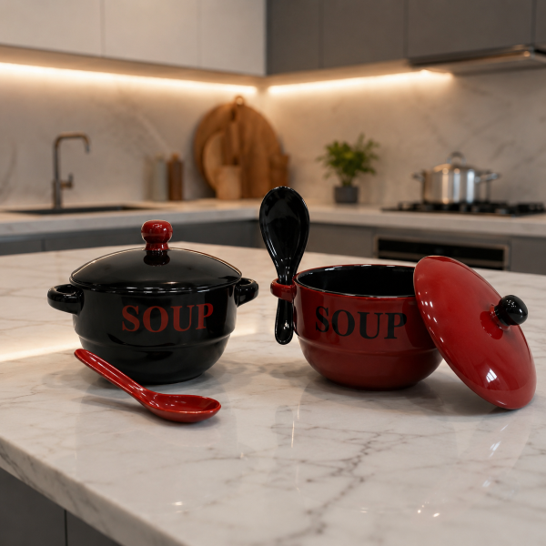 Coppia Tegame per Zuppa con Cucchiaino Vari Colori