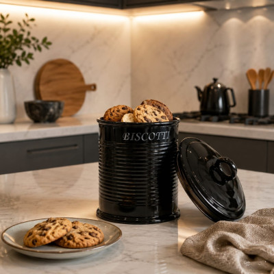 Biscottiera Scatola Nera 17x14,5 cm Contenitore Biscotti Elegante – Forever Made in Italy