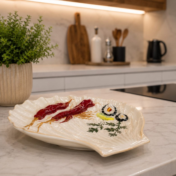 Vassoio Conchiglia Grande Dipinto a Mano con Disegno in Rilievo 38x25 cm – Forever Made in Italy