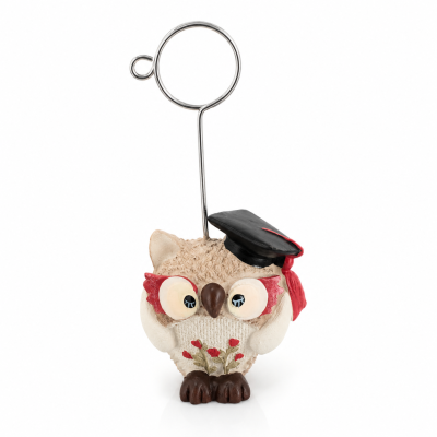 Porta Messaggio Gufo Laureato Resina con Clip 5+8cm – Bomboniera e Regalo Laurea Originale