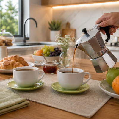 Set 2 Tazze Colazione Porcellana con Piattino Verde cm 13x7 – Lavastoviglie