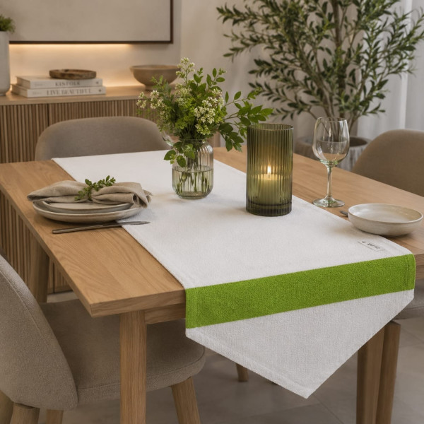Runner Artigianale in Cotone Bianco con Fascia Verde - Forever - 100% Made in Italy