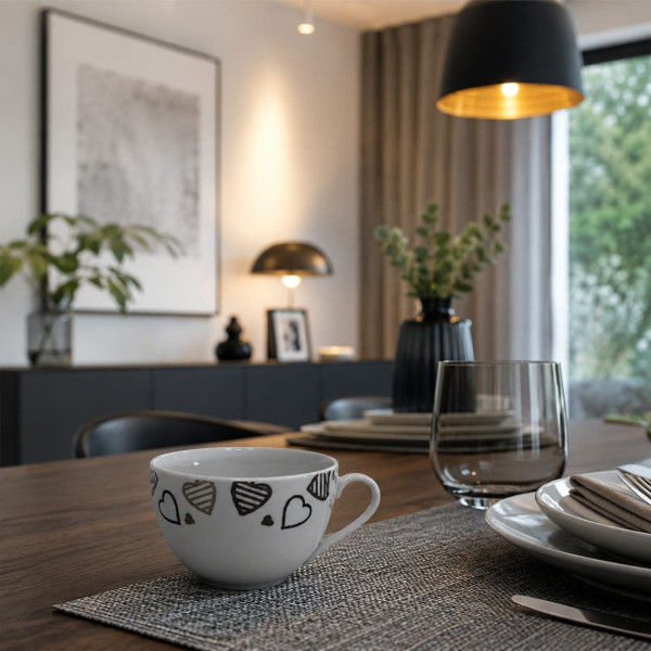 Tazza da Colazione in Porcellana Decoro Cuore Marrone – Misura D 11 cm Idea Regalo