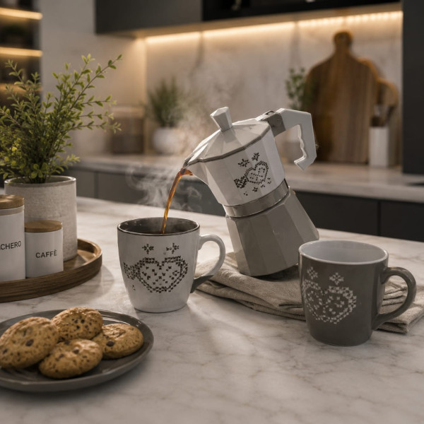 Set Love 2 Tazzine da Caffè con Cucchiaino e Macchinetta in Porcellana Colori Misti – Idea Regalo Forever