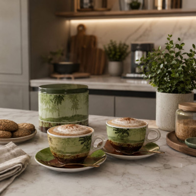 Set 2 Tazze Cappuccino Porcellana Piattino D 15 cm Scatola di Latta – Idea Regalo Forever