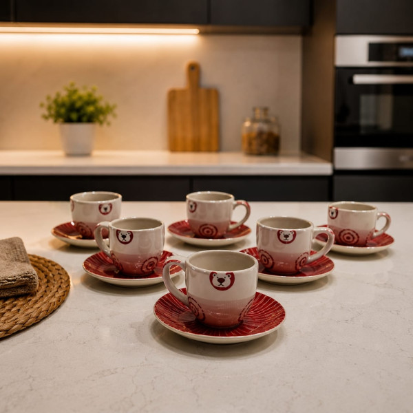 Set 6 Tazzine da Caffè con Piattino in Porcellana
