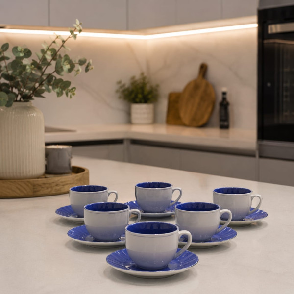 Servizio 6 Tazze da Caffè con Piattino in Porcellana Decoro Azzurro