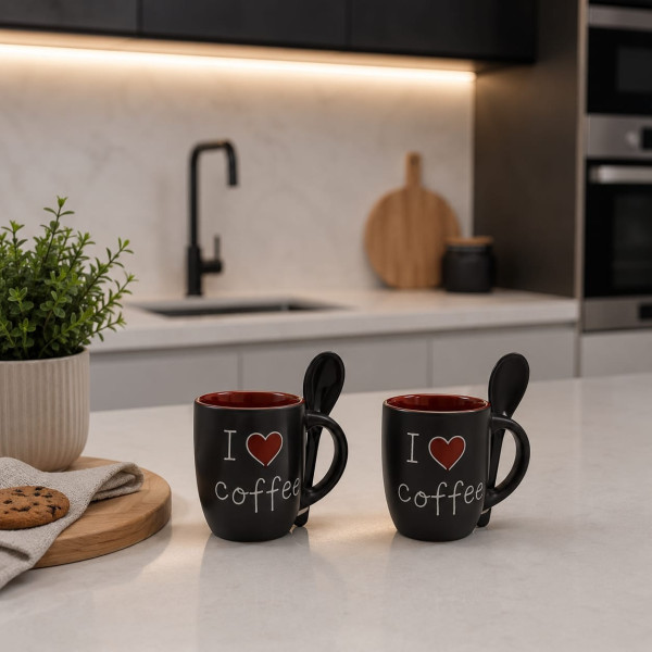 Coppia di Tazzine da Caffè Love in Porcellana con Cucchiaino – Colore Grigio Forever