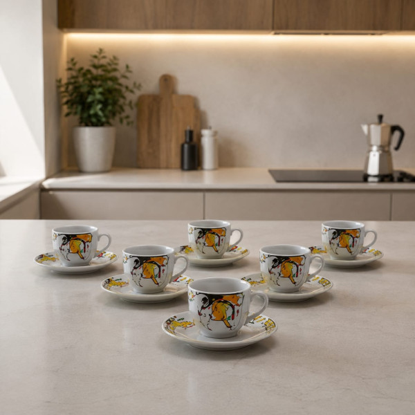 Servizio 6 Tazze da Caffè Ele in Porcellana con Piattino – Multicolor Arancio Forever
