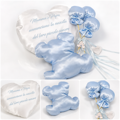 Fiocco Nascita Artigianale Raso Bianco Celeste 50x50 Personalizzato