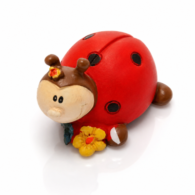 Segnaposto Coccinella Resina D5cm | Statuina Portafortuna Bomboniera Fiore