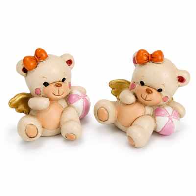 Segnaposto Baby Shower Orsetto Angelo Resina 3x4cm | Statuina Ali Dorate
