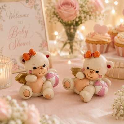 Segnaposto Baby Shower Orsetto Angelo Resina 3x4cm | Statuina Ali Dorate