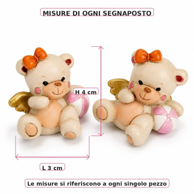 Segnaposto Baby Shower Orsetto Angelo Resina 3x4cm | Statuina Ali Dorate