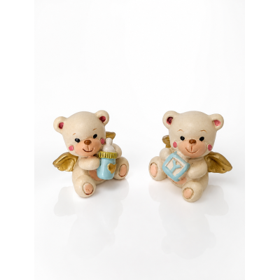 Segnaposto Orsetto Angelo Resina 3x5cm Set 2 | Ali Dorate Biberon Bomboniera