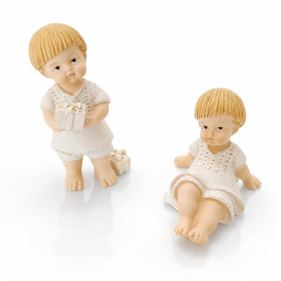 Segnaposto Bambino Resina 4x6cm Set 2 | Statuine Bianco Regalo Bomboniera
